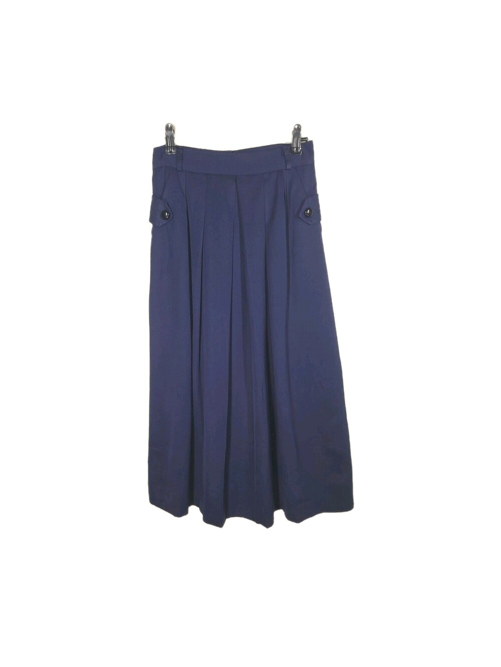 Vintage 50s Skirt Navy Rayon Gabardine Pleated Front Button Pockets 27w Pinup